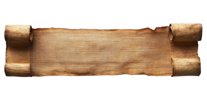 Antique parchment scroll with rolled edges isolated on white or transparent png