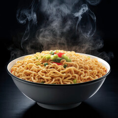 Steaming bowl of delicious ramen noodles