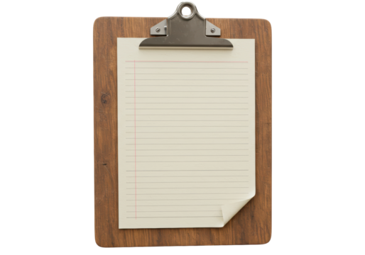 Isolated Wooden Clipboard with Blank Lined Paper