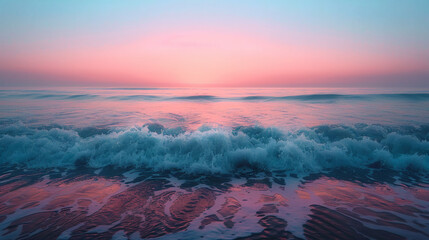 Sunrise Misty Beach Waves Calm.
