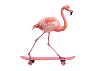 Isolated Flamingo Riding a Pink Skateboard with Style
