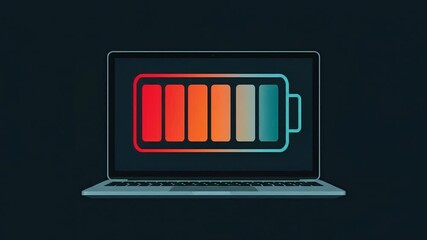 Low battery warning on laptop screen in dark environment symbolizing tech fatigue and power issues