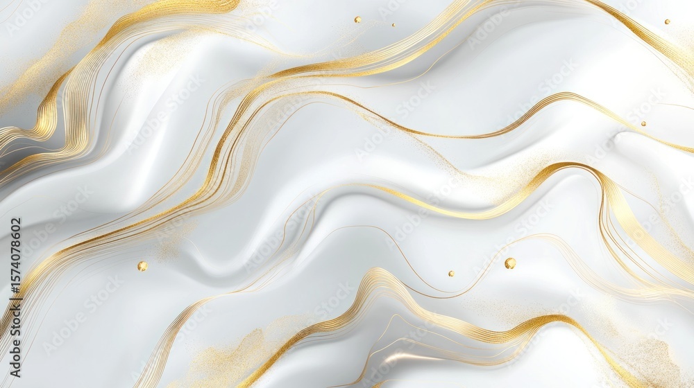 Poster elegant white and gold abstract background with flowing lines and subtle shimmers