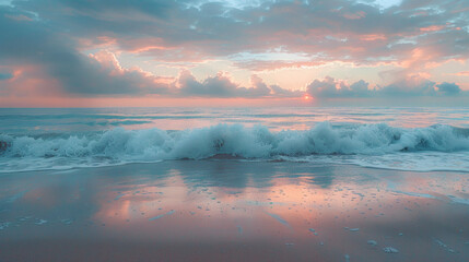 Sunrise Beach Waves Calm Seascape.