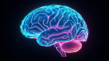 Obraz premium Neon Blue and Pink Brain Illustration Depicting Innovative Thinking