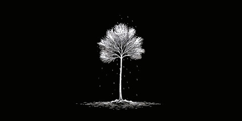 Abstract Tree Rain Black and White.