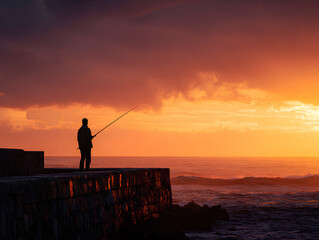 fishing at sunset