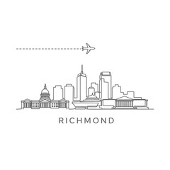 Obraz premium Richmond Skyline Vector with Airplane, Virginia, and City.