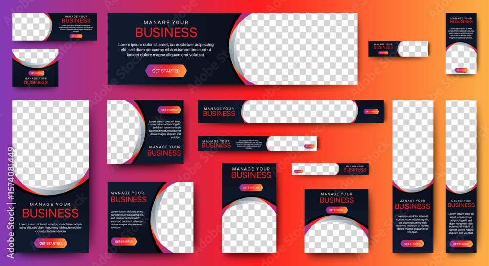 Wall mural business web banner template set. vector horizontal, vertical, square web ads banner. abstract busin