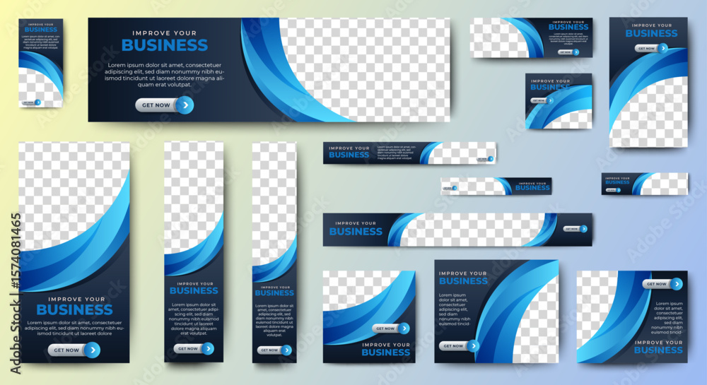 Poster modern banner design web template set, horizontal header web banner. black and blue cover header bac