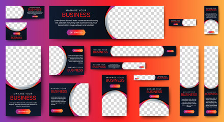 Business web banner template set. Vector horizontal, vertical, square web ads banner. Abstract Business Ads poster for Web post Design Template. Social Media Cover ads banner, flyer, invitation card