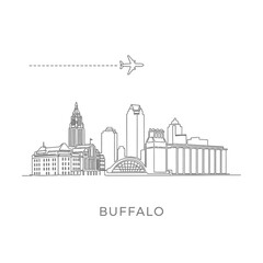 Obraz premium Buffalo skyline vector with plane travel, and NY.
