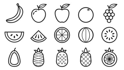 Collection of stylized fruit icons in a clean outline design on white background