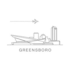 Obraz premium Greensboro skyline Plane flying Modern design.