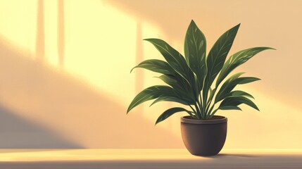 Elegant indoor plant bathed in warm sunlight creating a serene ambiance