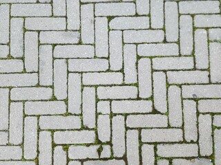 Picture of a brick walkway surface arranged in a beautiful pattern along a public road to maintain...