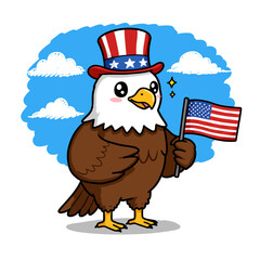 Patriotic Eagle with American Flag Cartoon Illustration for Independence Day