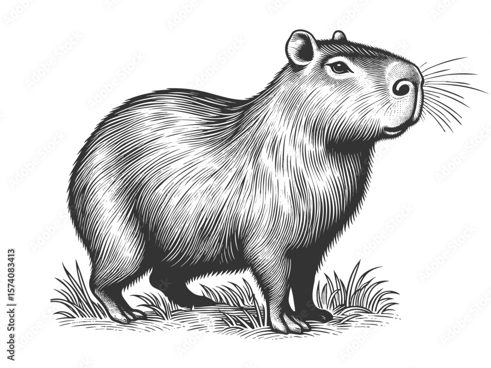 Poster capybara sketch engraving generative ai fictional character vector illustration. scratch board imita
