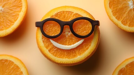 Creative Concept of an Orange Slice with Sunglasses and Smile