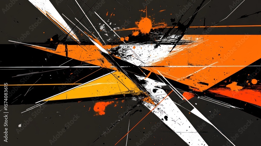 Aufkleber dynamic abstract composition with bold geometric shapes and splatters