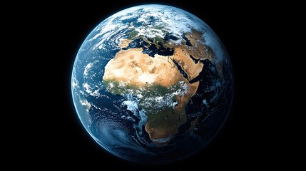 A breathtaking image of our planet Earth as viewed from outer space, prominently featuring continents, oceans, and the vastness of the universe around.