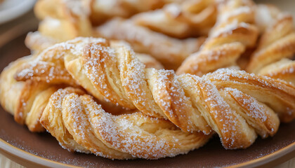 A delicious sweet twisted pastry with sugar coating, ready to enjoy as a treat