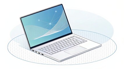 Modern Transparent Laptop Illustration Highlighting Remote Work and Tech Trends