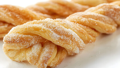 A delicious sweet twisted pastry with sugar coating, ready to enjoy as a treat