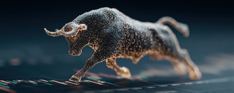 Digital artwork of a glowing bull in a futuristic representation