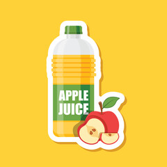 Apple juice paper sticker in bottle icon in flat style. Fresh fruit drink vector illustration on isolated background. Healthy food sign business concept.