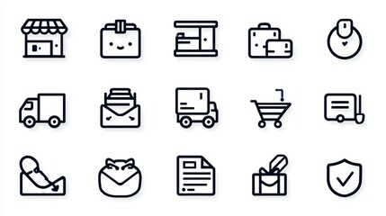 Set of Business and Delivery Icons Representing Various Services and Logistics Elements