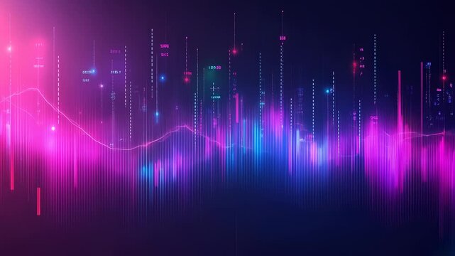 Abstract Financial Data Visualization: Neon Pink and Blue Stock Market Charts