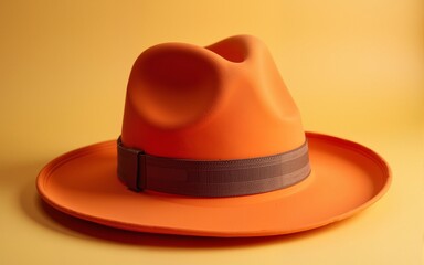 A vibrant orange hat adorned with a rustic brown ribbon wrapped around its brim. High quality