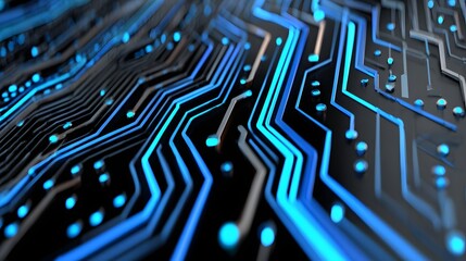 Abstract Circuit Board with Blue Lines and Patterns For Technology and Digital Innovation Background