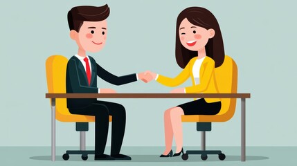 Two Young Professionals Shaking Hands in a Business Meeting at an Office