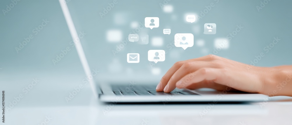 Poster engaging digital communication strategies online workspace informative content minimalistic design c