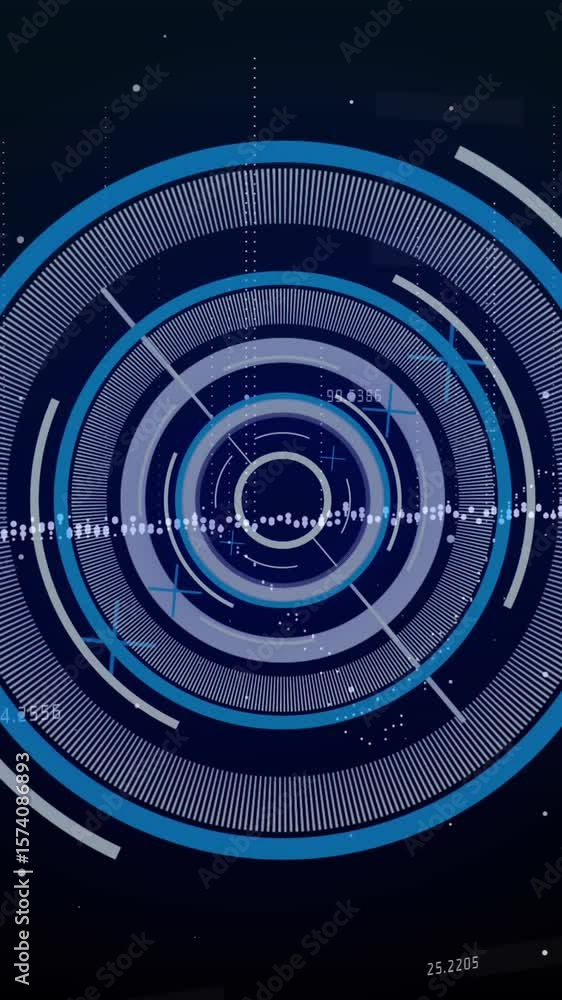 Aufkleber animation of neon round scanner over data processing against black background