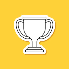 Trophy cup paper sticker icon in flat style. Award prize vector illustration on isolated background. Champion sports event sign business concept.