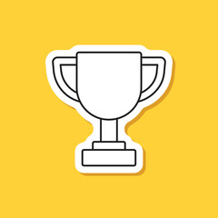 Trophy cup paper sticker icon in flat style. Award prize vector illustration on isolated background. Champion sports event sign business concept.