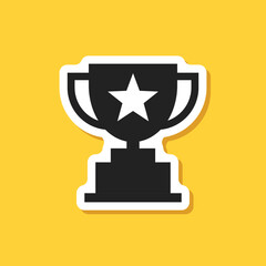 Trophy cup paper sticker icon in flat style. Award prize vector illustration on isolated background. Champion sports event sign business concept.