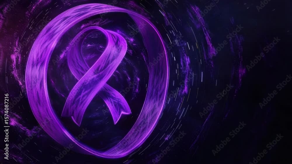 Poster a simple and bold purple ribbon set against a solid black background, great for use in designs where