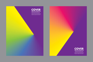 Vector abstract background with bold purple corner overlay and smooth radial gradient blending into vibrant hues. Creates a strong visual impact with minimal elements. For covers, digital artwork.