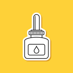 Pipette with oil drop paper sticker icon in flat style. Dropper bottle vector illustration on isolated background. Medical tube sign business concept.
