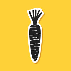 Carrot vegetable paper sticker icon in flat style. Healthy food vector illustration on isolated background. Natural meal sign business concept.
