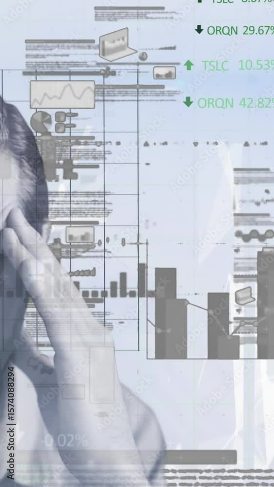 Poster animation of data processing over caucasian man