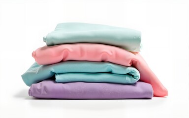 Pile of Colorful Folded Clothes on White Background. Laundry Concept. High quality