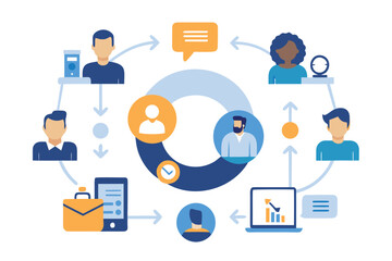 Circular flow diagram illustrating business process workflow communication collaboration and information exchange