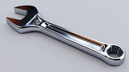 Chrome Wrench Tool on a White Surface for Mechanical and Industrial Applications