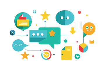 Naklejka premium Colorful abstract graphic design with communication and business concept elements for various visual marketing materials