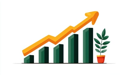 Illustration of a Growing Financial Graph with Green Bars and an Arrow Indicating Positive Trend